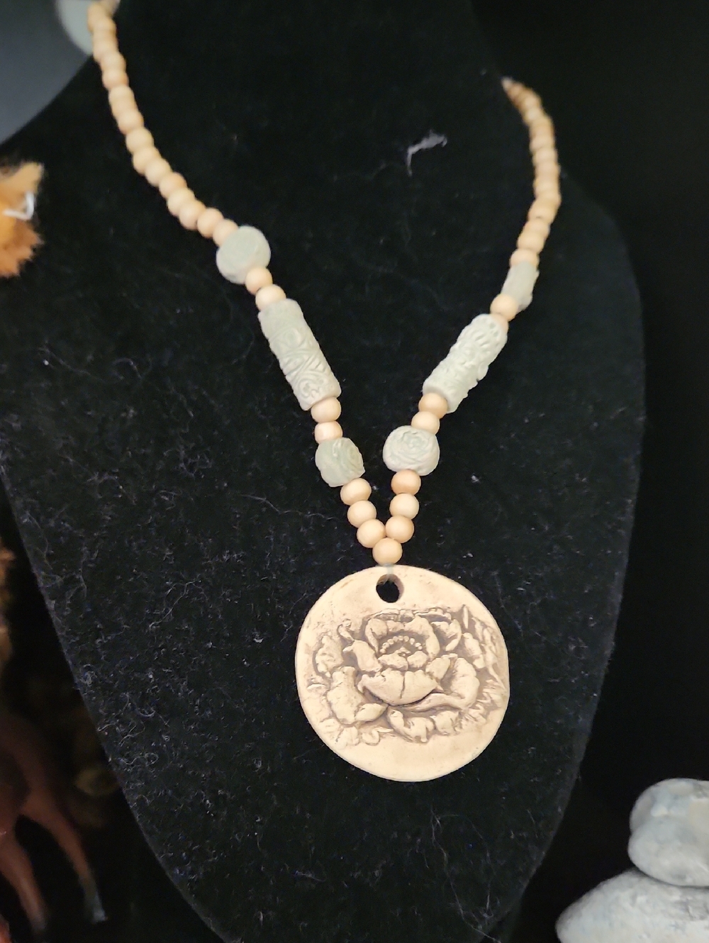 Handcrafted Cream Floral Pendant Necklace - Women's Jewelry